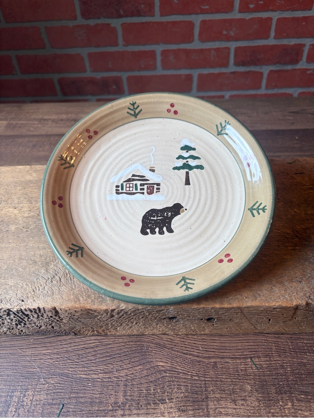 Sonoma Lodge Black Bear Cabin Accent/Salad Plate Winter Pine Tree Ceramic I 8”